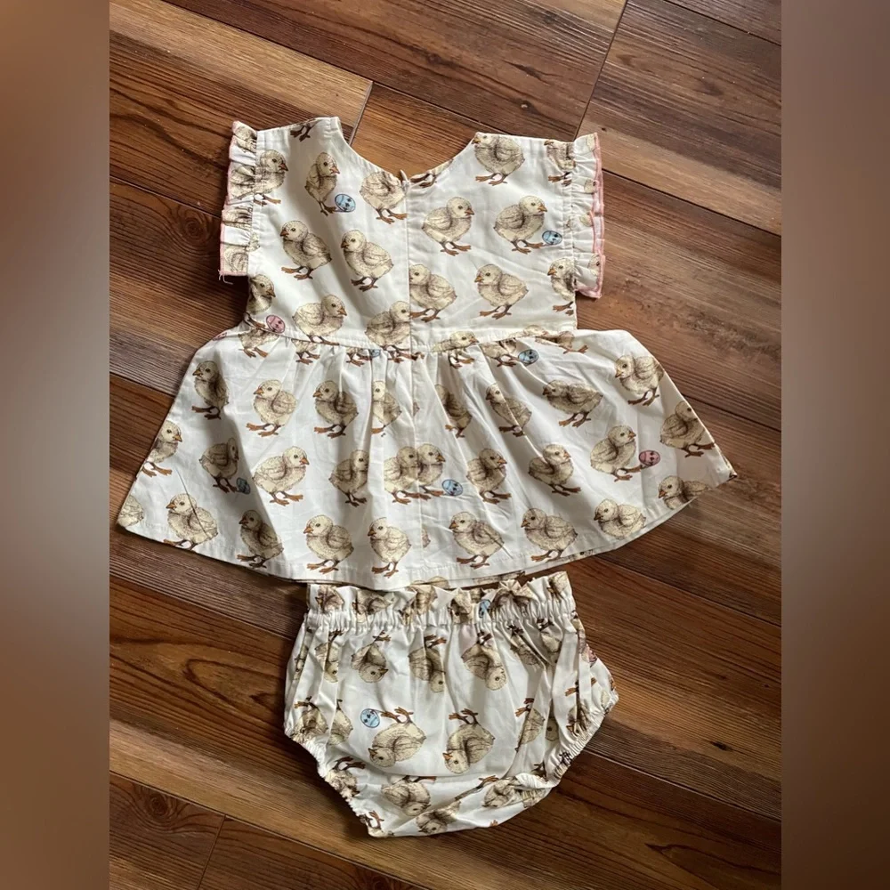Pink Chicken Adorable Chick Print Baby Dress Set